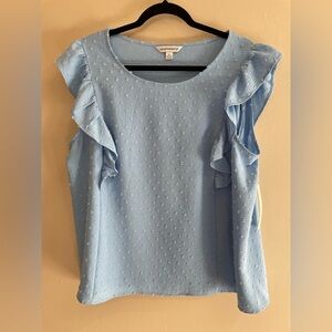 Counterparts Blouse Swiss Dot Light Blue Ruffle Scoop Neck Women’s Size XL